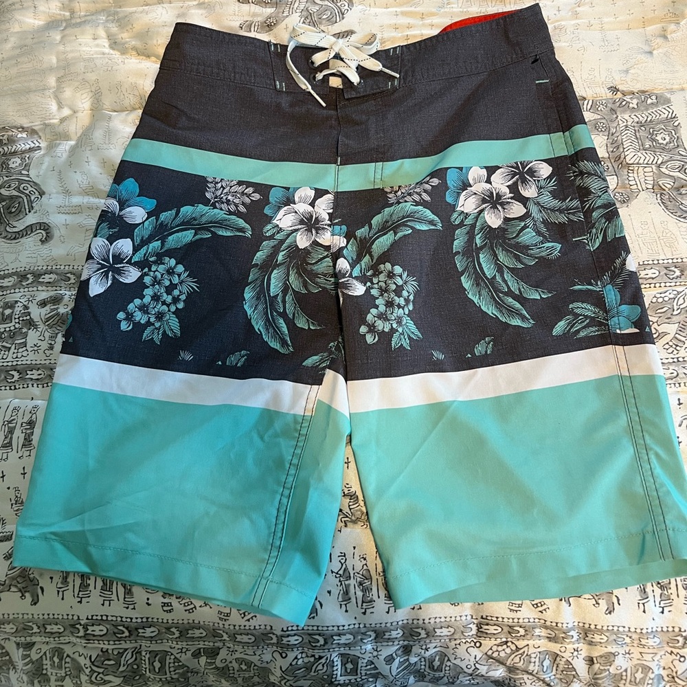 Boys swim trunks size 28 navy and floral
